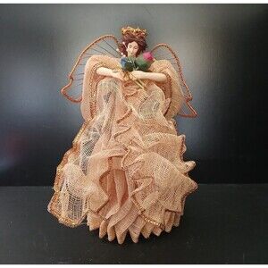 11.5 Tall Sinamay Angel Christmas Tree Topper Holiday Ornament Figurine Decor